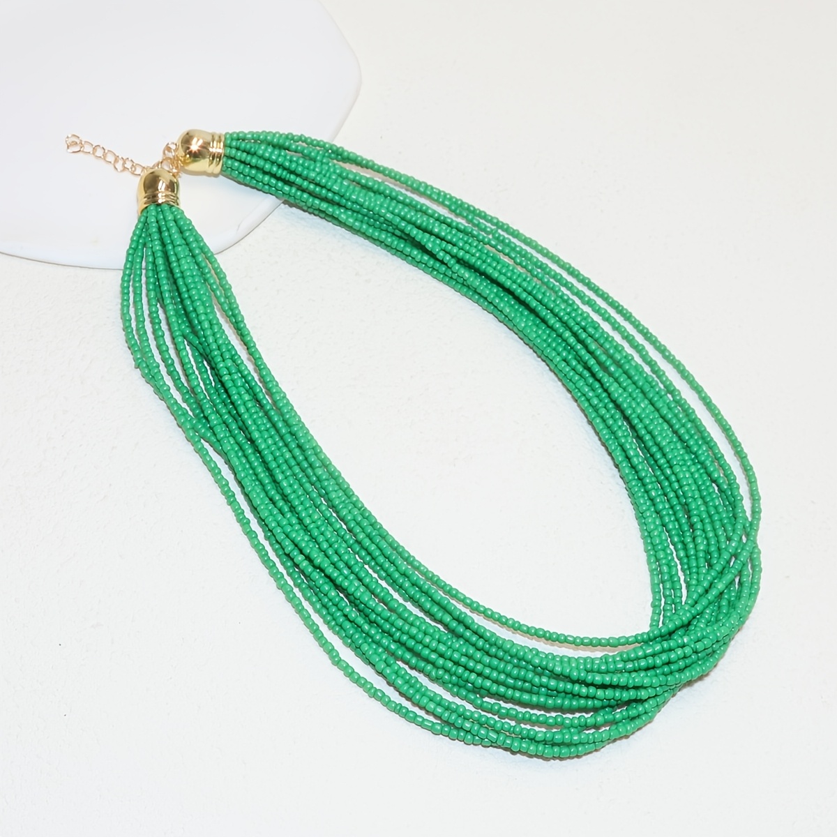 Boho Green Seed Bead Necklace Vintage Layered Jewelry
